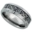 Tungsten Carbide 8 mm (5/16 in.) Comfort Fit Flat Wedding Band Ring w/ Celtic Dragon Inlay