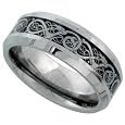 Tungsten Carbide 8 mm (5/16 in.) Comfort Fit Flat Wedding Band Ring w/ Celtic Dragon Inlay