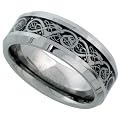 Tungsten 8 mm (5/16 in.) Comfort Fit Flat Wedding Band Ring w/ Celtic Dragon Inlay (Available in Sizes 7 to 14)