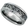 Tungsten Carbide 8 mm (5/16 in.) Comfort Fit Flat Wedding Band Ring w/ Celtic Dragon Inlay