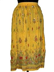 Womens Skirt Beaded Boho Long Skirts Lemon Red Sequin Embroidery 36"