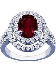 14K White Gold Oval Cut Ruby Ring With Sidestones (GIA Certificate)