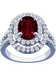18K White Gold Oval Cut Ruby Ring With Sidestones (GIA Certificate)