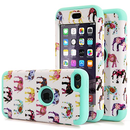 iPod Touch 6 Case,iPod Touch 5 Case, MOOST 3 in 1 Slim Hybrid Elephant Pattern Case Cover for Apple iPod Touch 5 6th Gen (Elephant / Mint Green)