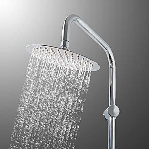 H2O Tethys Rainfall Showerhead (8" Round) - High-Pressure Bathroom Accessory for Showering and Personal Hygiene - Highly-Polished Rust Resistant Stainless Steel - Easy Installation