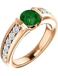 10K Rose Gold 6.00mm Round Cut Chrome Tourmaline and Diamond Ring -- LIFETIME WARRANTY