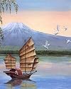 Japanese River Boat Asian Wall Decor Picture Art Print