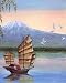 Japanese River Boat Asian Wall Decor Picture Art Print