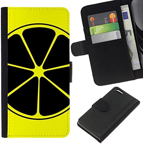 Good Phone Accessory // Leather Wallet Protective Case Card Money Holder Cover for Apple Iphone 5C // Lemon Art Yellow Black Nuclear Symbol Fruit