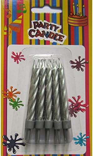 Silver Spiral Birthday Decorating Candles with Holders, 10ct