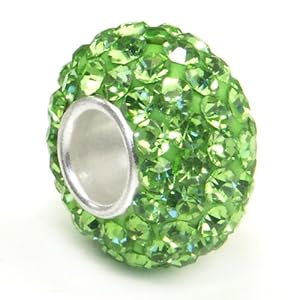 Swaroski Peridot Green Crystal Ball Bead Sterling Silver Charm Fits Pandora Chamilia Biagi Trollbeads European Bracelet