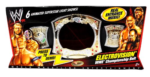 Mattel World Wrestling Entertainment WWE Electrovision Championship Belt with Real Entrance Music and 6 Animated Superstar Light Shows to Choose From (John Cena, Triple H, Rey Mysterio, Undertaker, Batista and MVP)