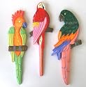 Set of 3 Bright Parrots - Wood - Tropical Colors - New