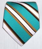 100% Silk Woven Aqua and Brown Striped Tie