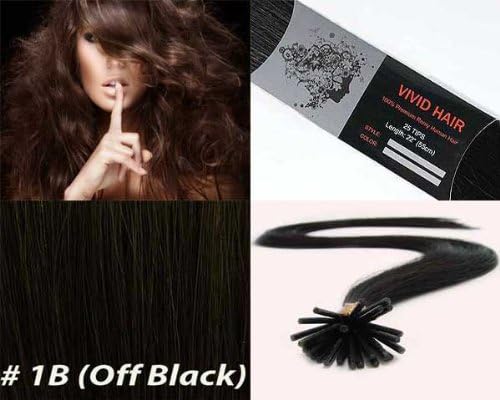Vivid Hair 100 Strands Micro Ring Links Locks Beads Straight Keratin Stick I Tip Human Hair Extensions Color #1B Off Black