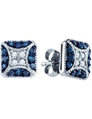 10K White Gold 0.50CT Blue & White Round Cut Diamond Fashion Earrings