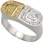 14k White Gold Greek Key Style Ring, w/ 0.23 Carat Brilliant Cut Diamonds, 5/16 in. (8mm) wide