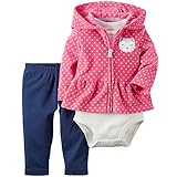 カーターズ（Carter's）女の子用ピンクドットふくろうアップリケフード付きフリースジャケットお出かけ用上下3点セット (9months(67-72cm)) [並行輸入品]