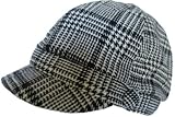 Hounds Tooth Wool Riding Cap Fleece Lined Newsboy Hat Jockey Equestrian Newsgirl Winter BLACK / WHITE