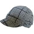 Hounds Tooth Wool Riding Cap Fleece Lined Newsboy Hat Jockey Equestrian Newsgirl Winter BLACK / WHITE