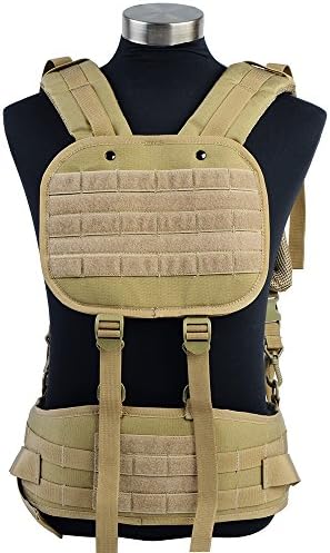 Tactical H-Harness Molle Vest Ultra Light Assault Sling Vest Padded Shoulder Sling Cordura Support for Waist Battle Padded Belts Hunting Shooting (Tan)