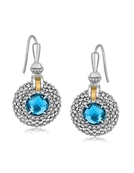 18K Yellow Gold and Sterling Silver Blue Topaz Drop Earrings with Popcorn Trims