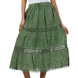 Sakkas Solid Embroidered Gypsy Bohemian Mid Length Cotton Skirt