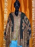 Designer Black Silk Pashmina Jamavar Reversible Shawl Throw Wrap