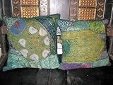 2 Pale Robin Egg Blue Gujrati Vintage Sari Toss Pillow Cushion Covers Free Shipping