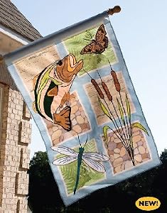 Evergreen - Lodge Patchworks Garden Size Appliqu&eacute; Flag