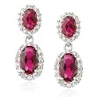 Sterling Silver Synthetic Ruby & Cubic Zirconia Double Oval Drop Earrings by Cheline