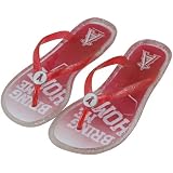 MLB Los Angeles Angels of Anaheim Womens Slogan Jelly Flip Flops - Red (Large)