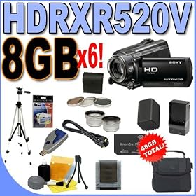 Sony HDR-XR520V 240GB HDD High-Definition Camcorder w/12x Optical Zoom BigVALUEInc Accessory Saver 8GB-Six Pack FH100 Replacement Battery/Rapid Charger Filters/Lens Bundle