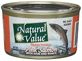 Natural Value Traditional Pink Salmon with Skin and Bones, No Salt Added, 7.5-Ounce Cans (Pack of 12)