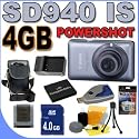 Canon PowerShot SD940IS 12.1 MP Digital Camera w/4x Wide Optical IS Zoom (Blue) 4GB BP4L Battery/Charger BigVALUEInc Accessory Saver Bundle