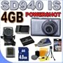 Canon PowerShot SD940IS 12.1 MP Digital Camera w/4x Wide Optical IS Zoom (Blue) 4GB BP4L Battery/Charger BigVALUEInc Accessory Saver Bundle
