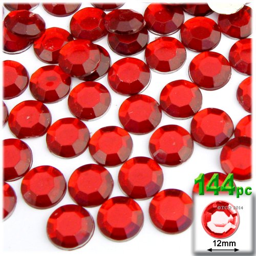 The Crafts Outlet 144-Piece Flatback Round Rhinestones, 12mm, Ruby Red