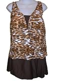 Womens Plus Size Brown Leopard Animal Print Tankini Skirtini Swimsuit