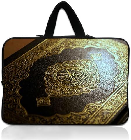 HUADO New Style arabic islam calligraphy quran macro holy book Laptop Handbag Portable Laptop Carrying Bag Twin Sides Patterns Waterproof Canvas Fabric Case for 17 17.3 Inch Laptop
