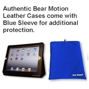 Bear Motion (TM) 100% Genuine Leather Case for iPad 2 2nd Generation Folio with 3-in-1 built-in Stand for Apple iPad 2 (Latest Generation) Tablet [Leather case enclosed in blue sleeve]