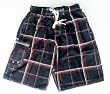 Mens Black Plaid Swim Trunks with Elastic Waist, 2 Side Inseam Pockets, Inside Coin Pocket, Side Cargo Pocket. Faux Fly, Mesh lined. Sizes SM-XL