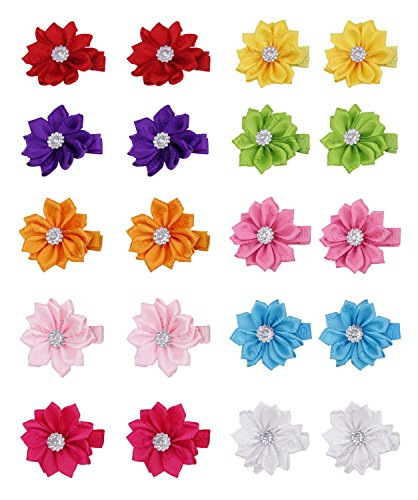 Grosgrain Ribbon Wrapped Alligator Baby Hair Bow Flower Clips (10 Pairs)