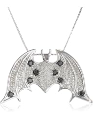 10k White Gold Black and White Diamond Bat Pendant Necklace (1/3 cttw, I-J Color, I2-I3 Clarity), 18"
