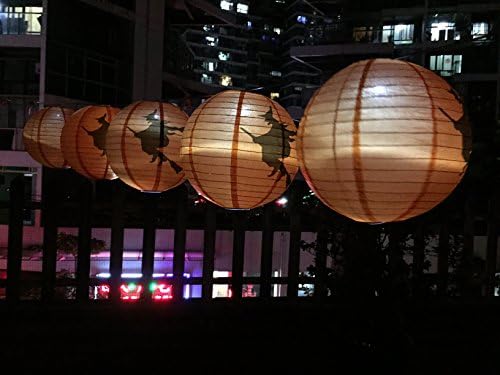Set of 6pcs 12'' Halloween Props Party Decorations Paper Lanterns w/ LED Lights (Orange Witch)