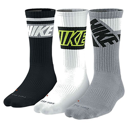 Nike Dri Fit Men's Cushioned Crew Socks (Large, Stadium Black/White/Game Grey)