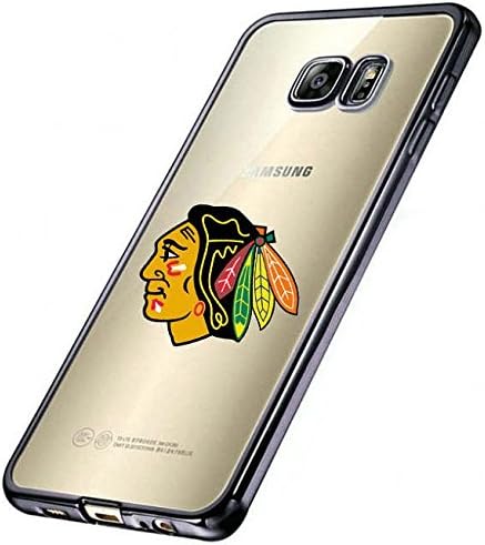 NHL Chicago Blackhawks Team Design Samsung Galaxy S6 Edge Soft Electroplate TPU Solicone Clear Case Cover Black