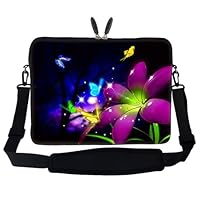 Meffort Inc 15 15.6 inch Laptop Sleeve Bag Carrying Case with Hidden Handle and Adjustable Shoulder Strap - Blue Purple Flower Butterfly Design