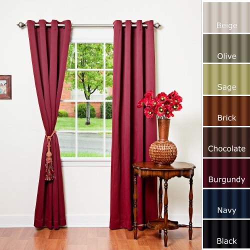 Solid Grommet Top Thermal Insulated Blackout Curtain 95 Length 1 Pair-BURGANDY - GT