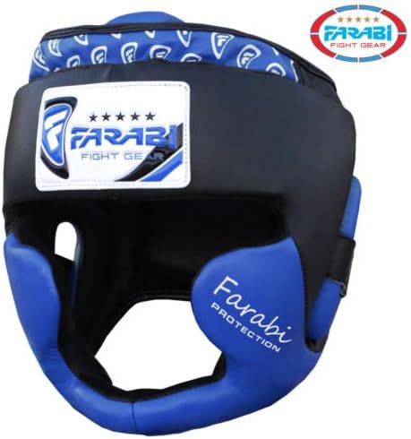 Farabi SportsBoxing headguard Real Leather Sparring Gear MMA Muay Thai Kickboxing Training Punch Head Gear (Large/X Large, Blue)