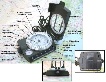 Military Prismatic Sighting Compass w Pouch